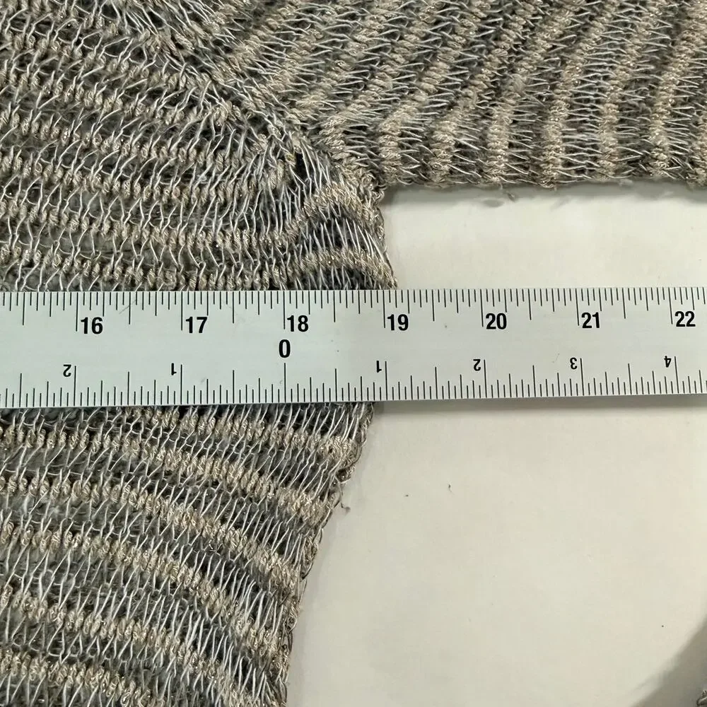 Eileen Fisher L Womens V Neck Metallic Knit Sweater Natural Tan Linen Blend